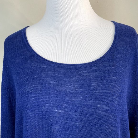 J Jill Sweater Womens Large Navy Blue Linen Cotton Scoop Neck Pocket Lightweight - Picture 2 of 10